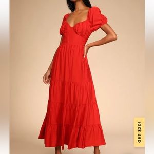 Red Puff Sleeve Maxi Dress